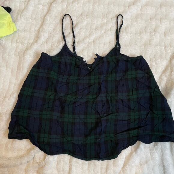 HOLLISTER Extra Small Plaid Green Black Tank Top Adjustable Straps Missing Ties - Picture 1 of 3